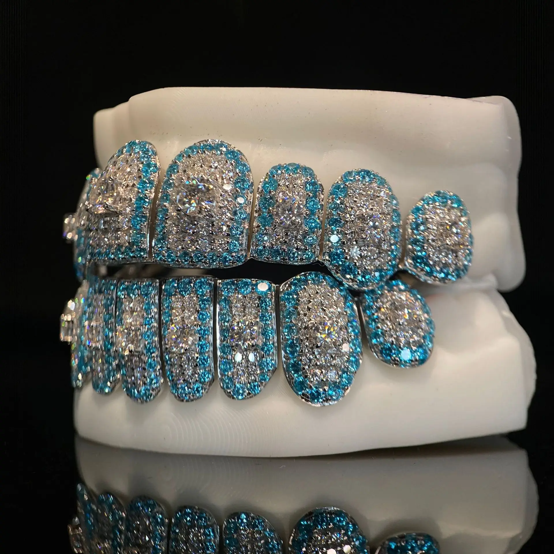 Blue Big Stone Honeycomb Grill Top 8 Bottom 8 European And American Cross-border Hot-selling Grillz