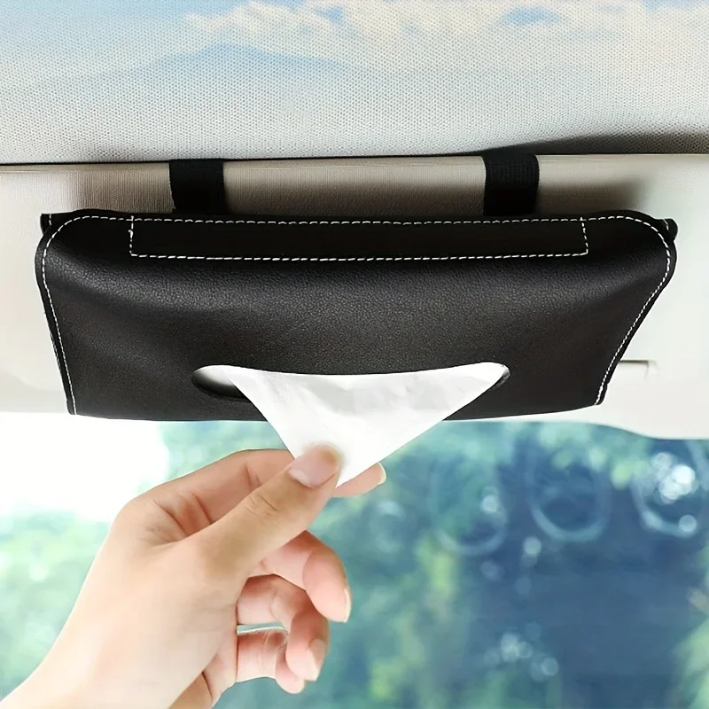 New Soft Leather Car Tissue Box Car Sun Visor Type Block Hanging Container Towel Napkin Holder Paper Rack Organizer Storage Bag