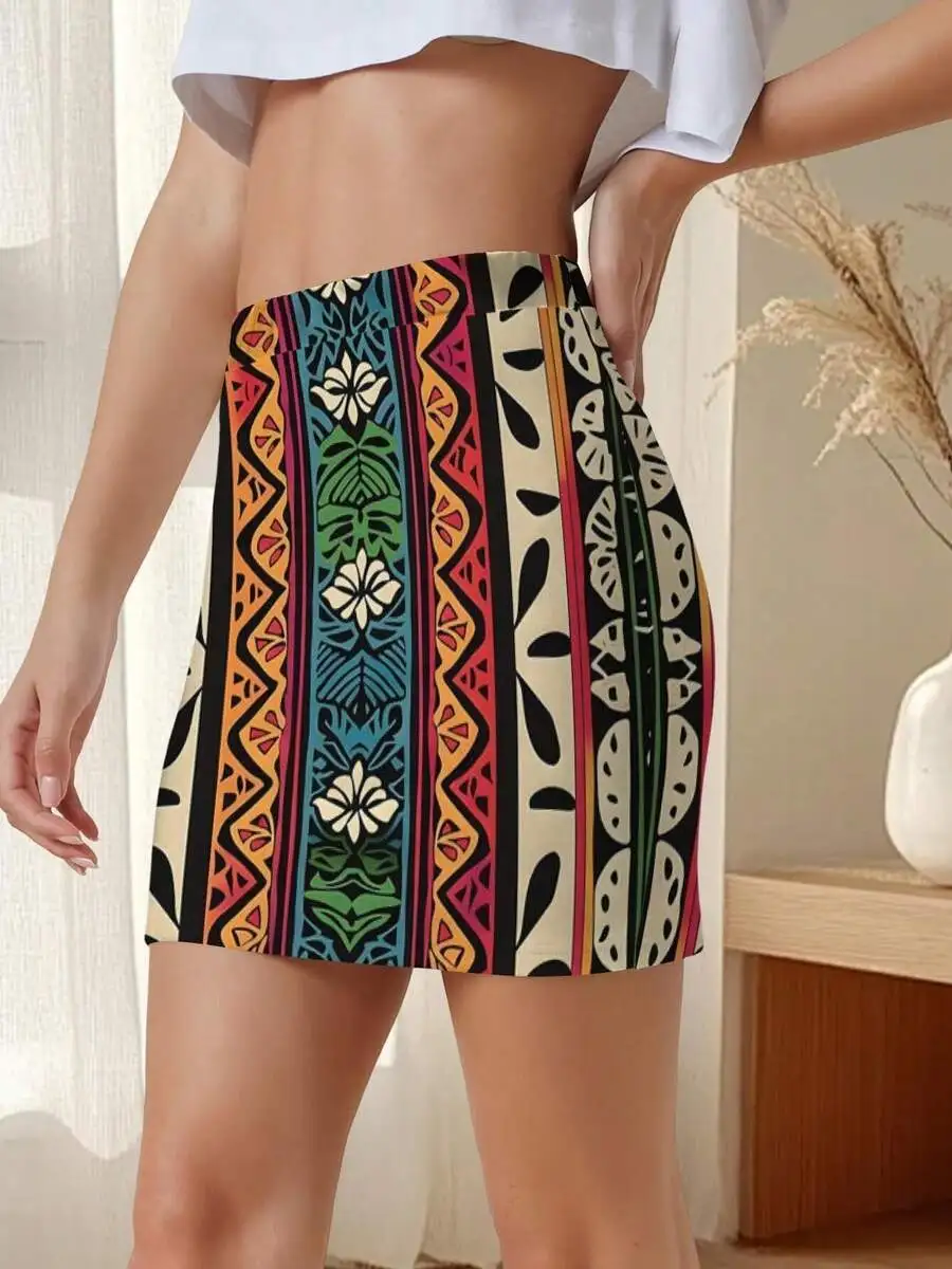 Women Tropical Hawaiian Bodycon Mini Skirt Floral Print Aloha Summer Beach Party Pencil Skirt