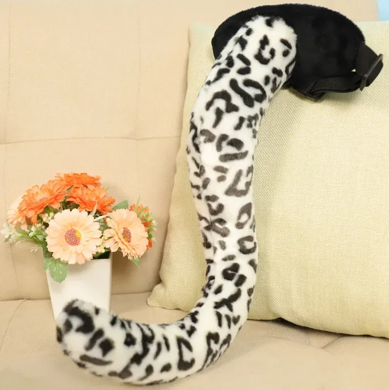 Dorośli dzieci pluszowa kreskówka biały lampart dżungla ogon zwierzęcia opaska na uszy zabawka prezent urodziny kostium na Halloween Cosplay