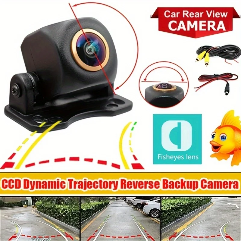 170° Fisheye Dynamic Trajectory HD Reverse Backup Camera CCD Lens Full Color Night Vision with Smart Steering Guide Lines