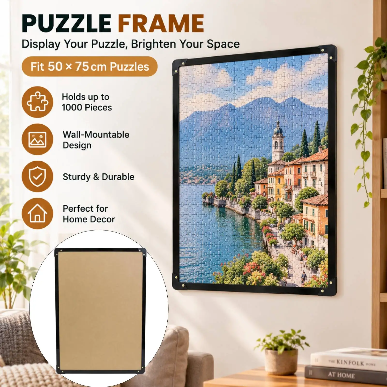 Cadre pour puzzle de 1000 pièces, dimensions 50x75 cm, idéal pour l’affichage mural et la présentation de puzzles terminés.
