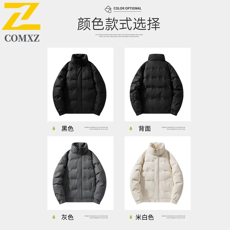 COMXZ 2025 Winter Men's Short Stand Collar Down Jacket Casual Trendy White Duck Feather Coat Lightweight Warm Mid Age Outwear