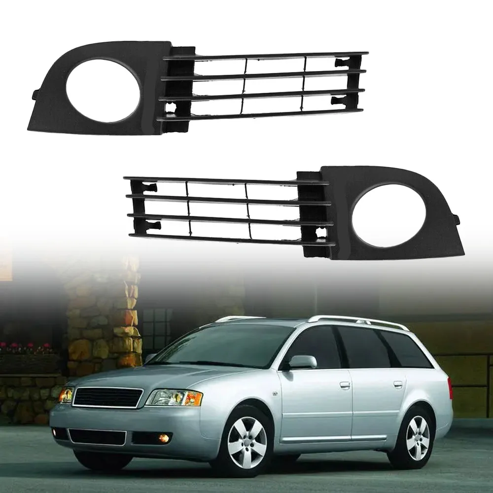 2pcs Matte Black Car Front Bumper Fog Light Grille Cover 4B0807682T for Audi A6(C5) Sedan/ Avant facelift 2002-2005