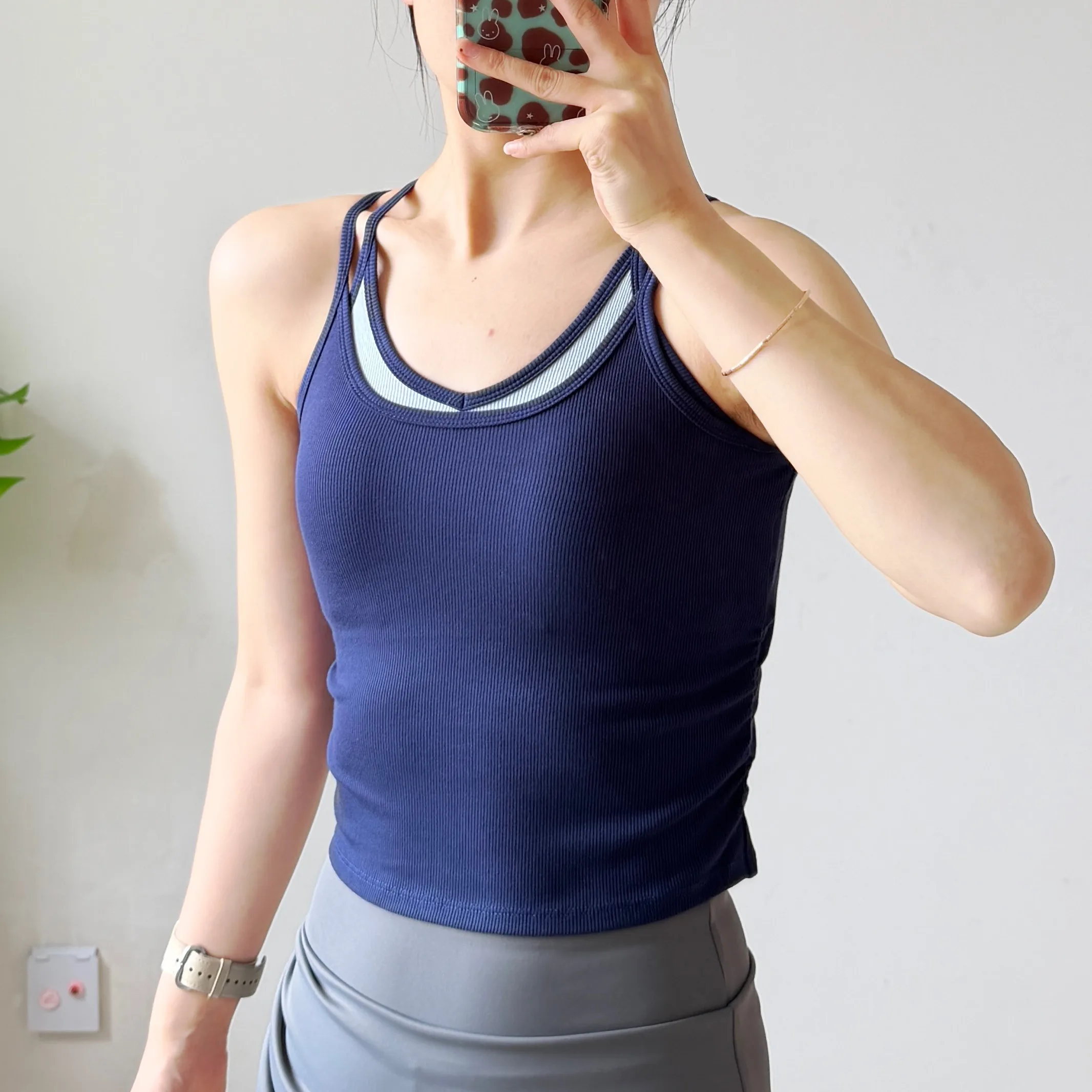 Damen Yoga-Top Stoßfester Sport-BH mit Brustpolstern, Trägerloses Yoga-Oberteil, Oberbekleidung zum Laufen, Trainings- und Fitness-Top – Detail 19