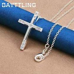 Original 925 Sterling Silver 16-30 Inches Fine Cross Zircon Necklace For Women Men Fashion Wedding Gift Jewelry Accessories
