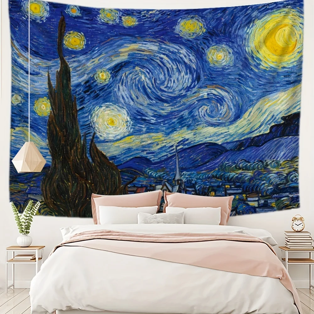 Van Gogh Tapestry Famous Printed Blanket Wall Hanging Star Moon Night Tapestry Decoration Bedroom Study Rental Room 95x75cm