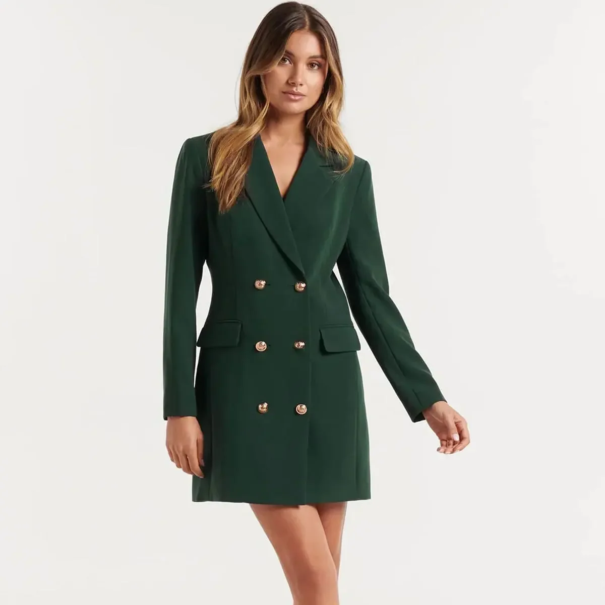 

Women Blazer Slim Double Breasted Office Lady Dress New Long Sleeve OL Solid Casual Fashion Elegant Midi Suit