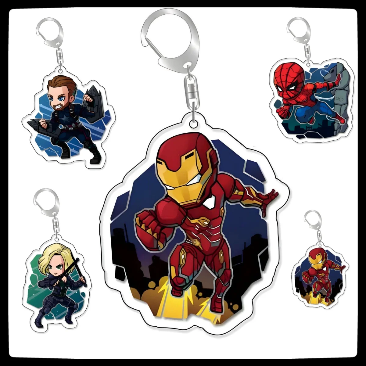스파이더맨 주변 상품 어벤져스 마블 만화 아이언맨 캡틴 아메리카 귀여운 인형 귀여운 아크릴 만화 키체인 애니메이션 pvc