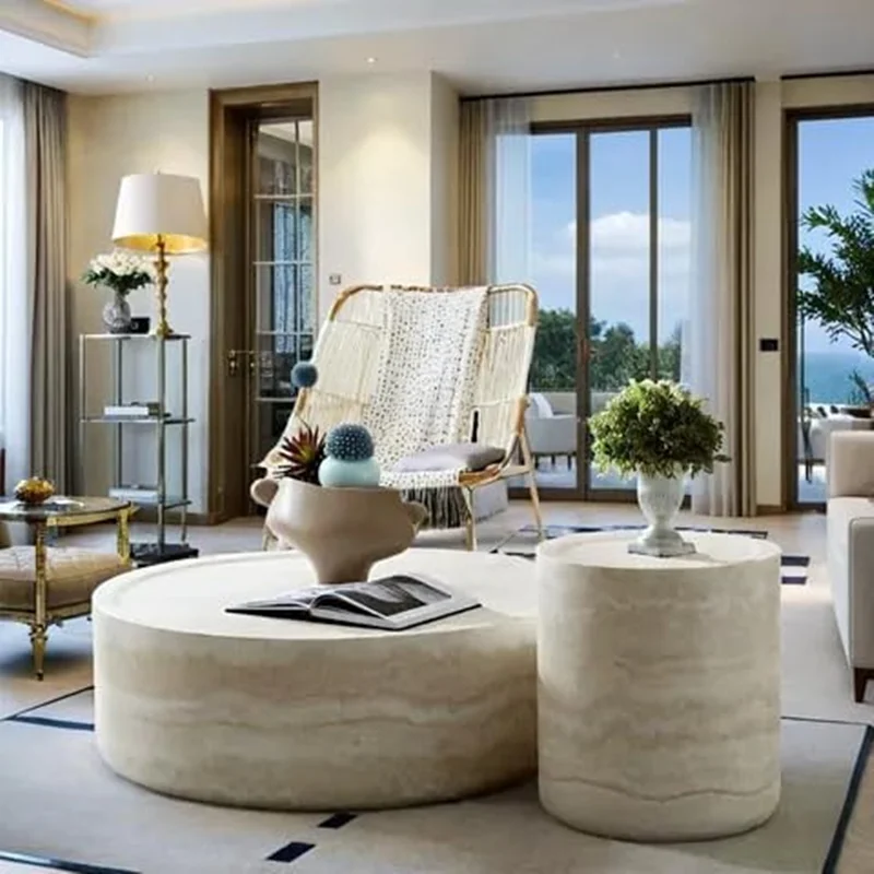 

DIGGERA Coffee Table for Living Room Circle Coffee Table Faux Marble Coffee Table Modern Drum Center Table for Apartment