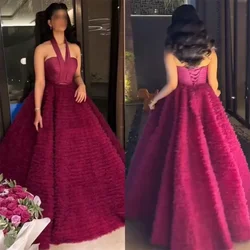 Customized Prom Dresses Exquisite Classic High quality Retro Net Ruched Ball Halter Long Dresses Fashionable forefront