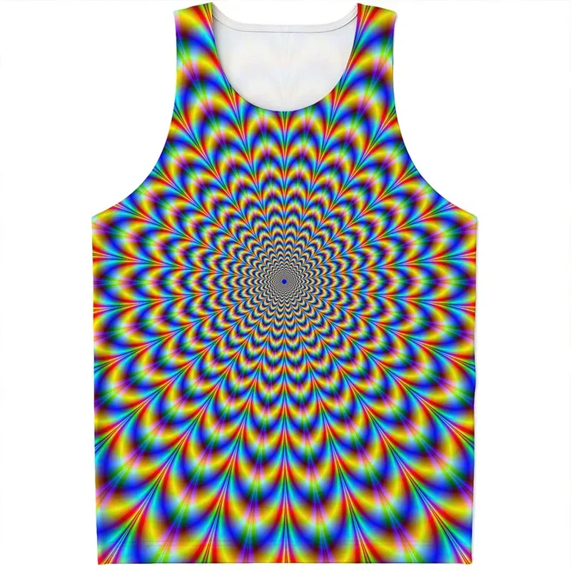 Fashion Abstract Dizzy 3d Printed Tank Top Men Optical Illusion Pattern T-shirt Summer Street Sleeveless Tees Oversized Vest