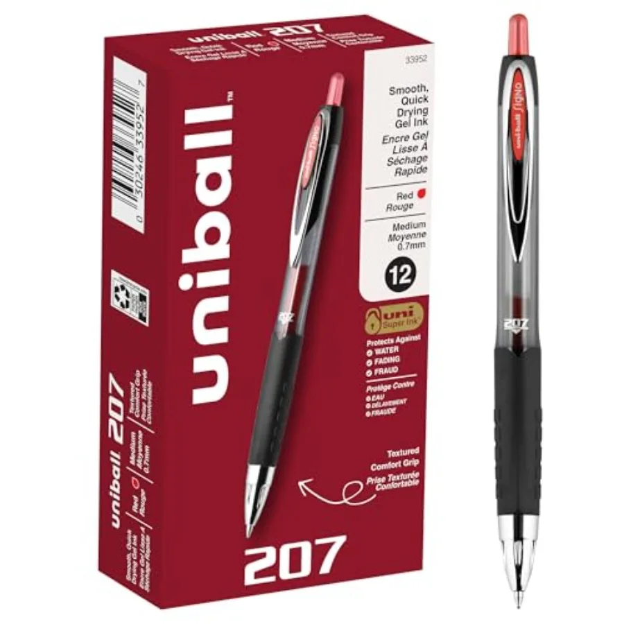 

® 207™ Retractable Fraud Prevention Gel Pens, Medium Point, 0.7 mm, Black Barrels, Red Ink, Pack of 12