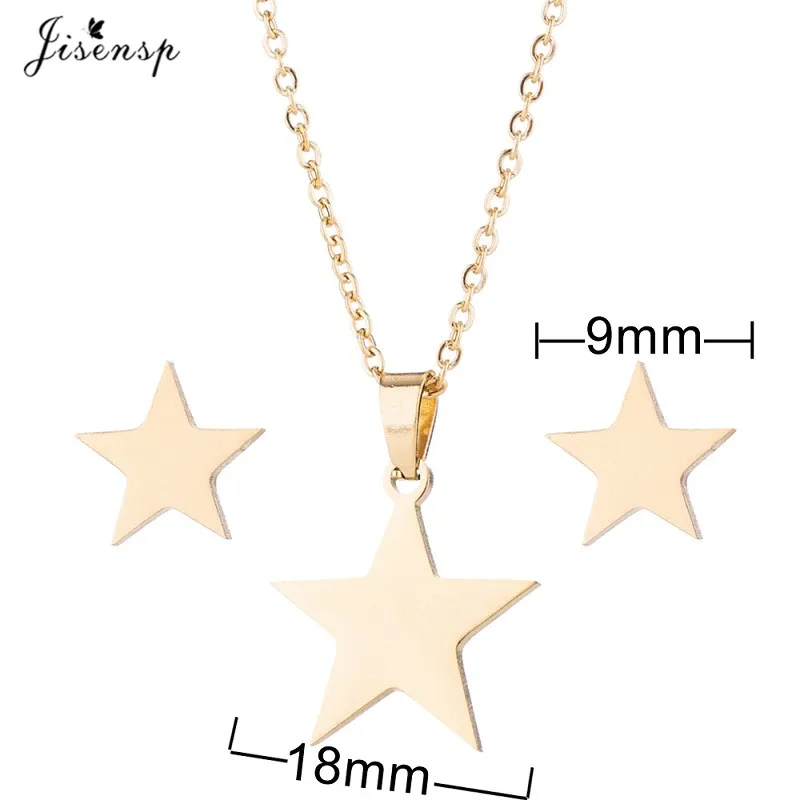 Classic Stainless Steel Five-pointed Star Pendant Necklace Earrings Set Women Party Simple Geometric Necklaces Jewelry Gifts