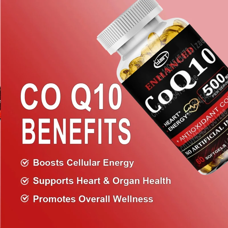 Coq10 500mg, Supports Heart , Antioxidant, Energy Production, Coenzyme Q10 Dietary Supplement, 30/60/120 Capsules