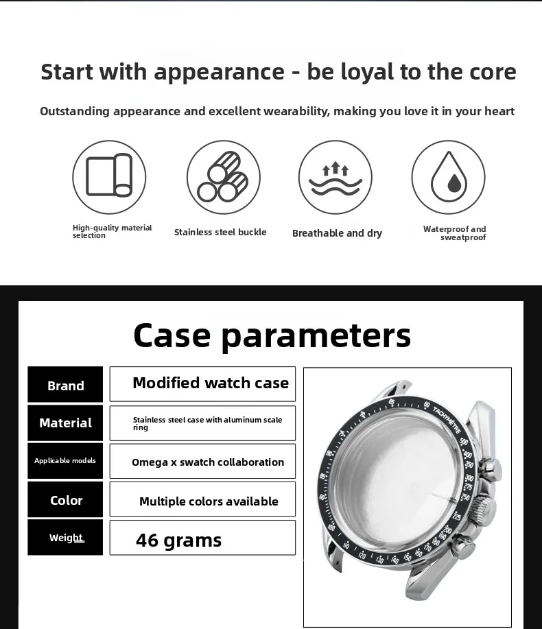 Stainless Steel Moon Watch Case Mod Kit for SWATCH & OMEGA Moonswatch 42mm Dial Metal Case Bracelet Watch Accessories NO Movemen