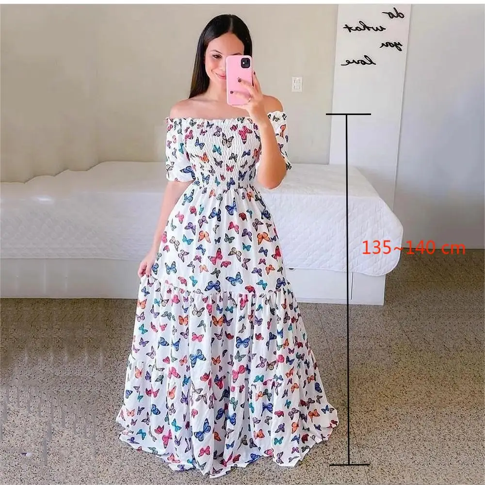 Woman Long Dresses for Flower Suspender Female Summer Party short Elegant Casual Boho Holiday Dress Girl Off Shoulder Lady Print