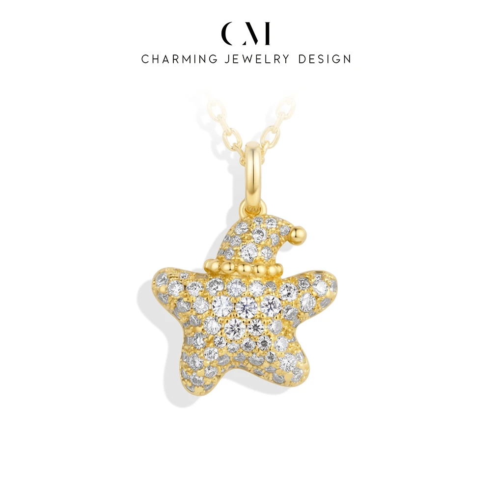 CHARMING Cute Star Santa Hat Moissanite Copper Necklace Pendant Women Daily Jewelry Holiday Birthday Gifts  Anniversary  Wedding