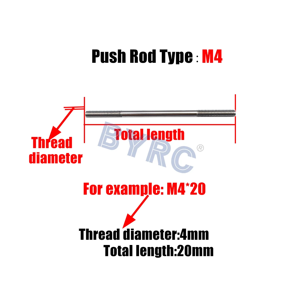 1 Set M4 Stainless Steel Threaded Tie Push Rods Servo Linkage Dia 4mm L 16mm~500mm Shaft Pull for RC Model Car Boat