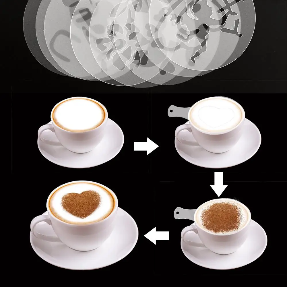 Coffee Stencils Fancy Coffee Printing Model Foam Spray Cake Stencils Coffee Drawing Cappuccino Mold Coffee Stencils