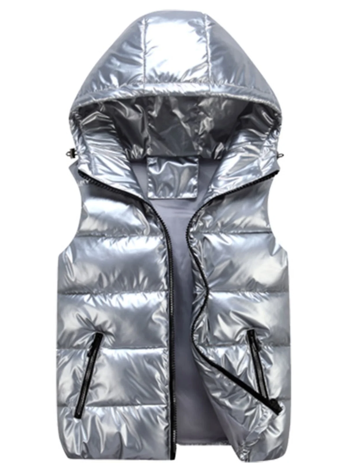 

Women's ort Padded Jaet Quilted Cotton Hooded Vest Bright Surface Autumn Winter Outerwear plus Size Slimming Sle Couples