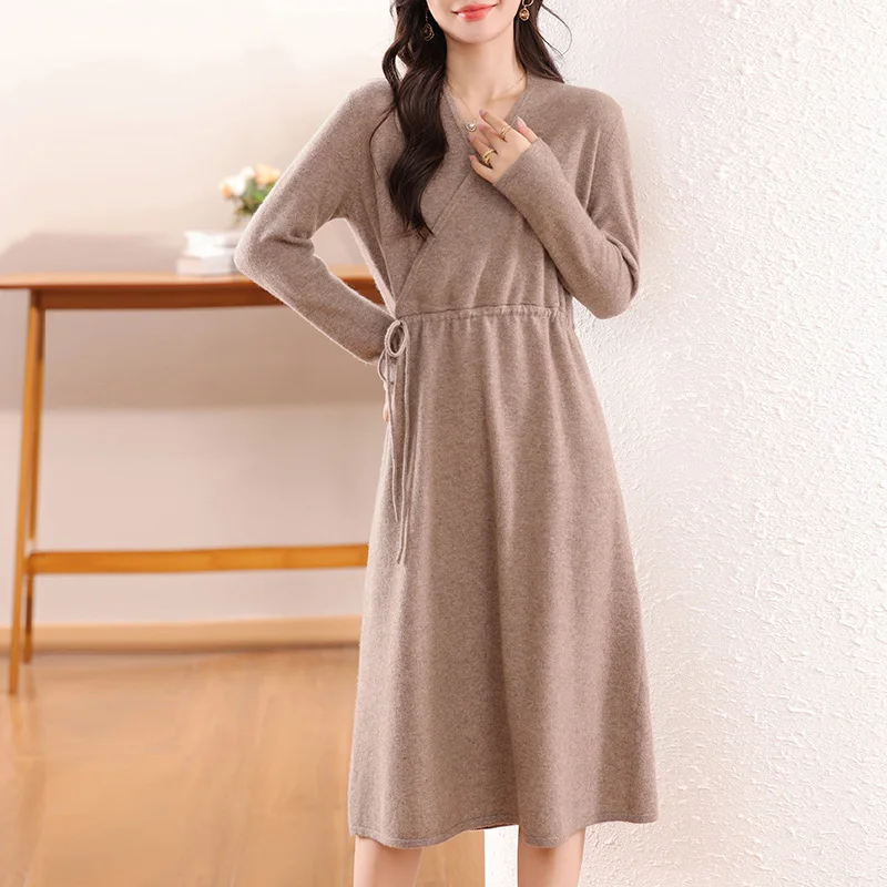 Women\'s Clothing Sales 2024 100% Wool Knitting Women Dress Long Sleeve Dress On Offer Clearance Free Shipping Women\'s Sweater