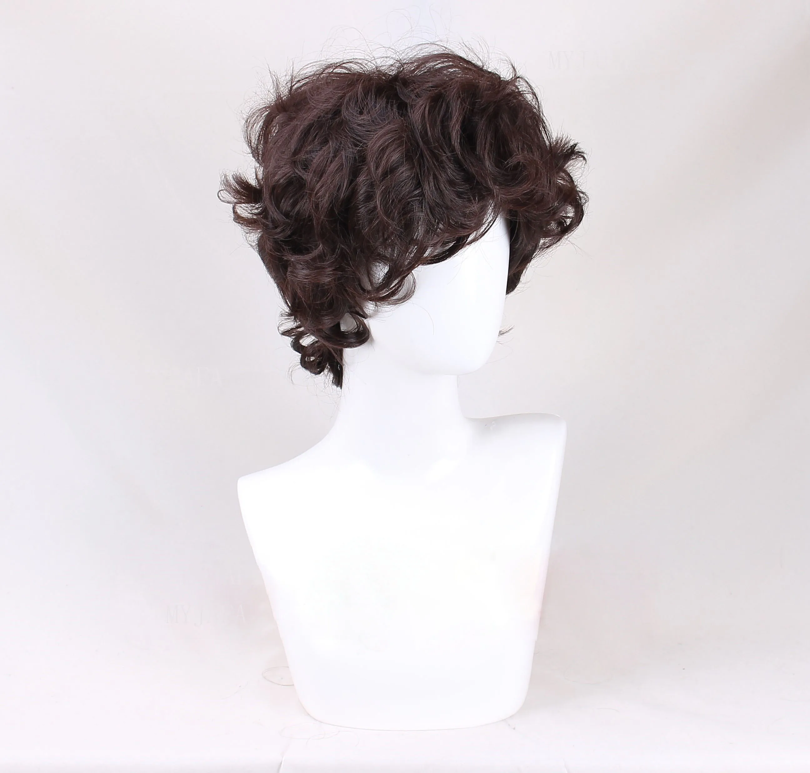 Frodo Baggins-Peluca de cabello sintético resistente al calor para Cosplay, pelo corto marrón rizado de alta calidad, juego de rol de Anime, peluca + gorro de peluca