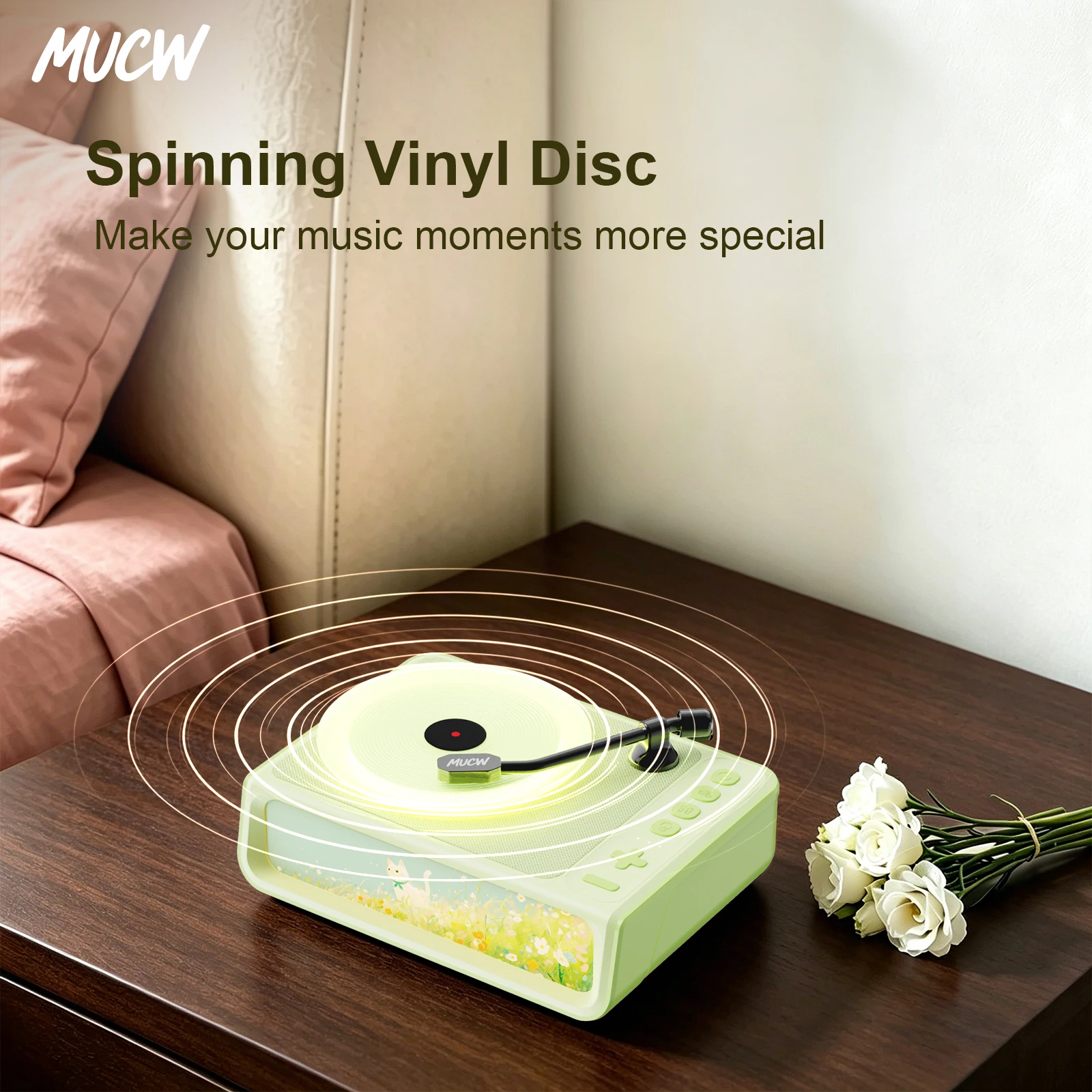 MUCW Aroma Diffuser Bluetooth Speaker Essential Oil Diffuser Retro Record Player RGB Night Light TWS Stereo 1800mAh Wireless Speaker TF Card AUX for Bedside Home Decor Gift