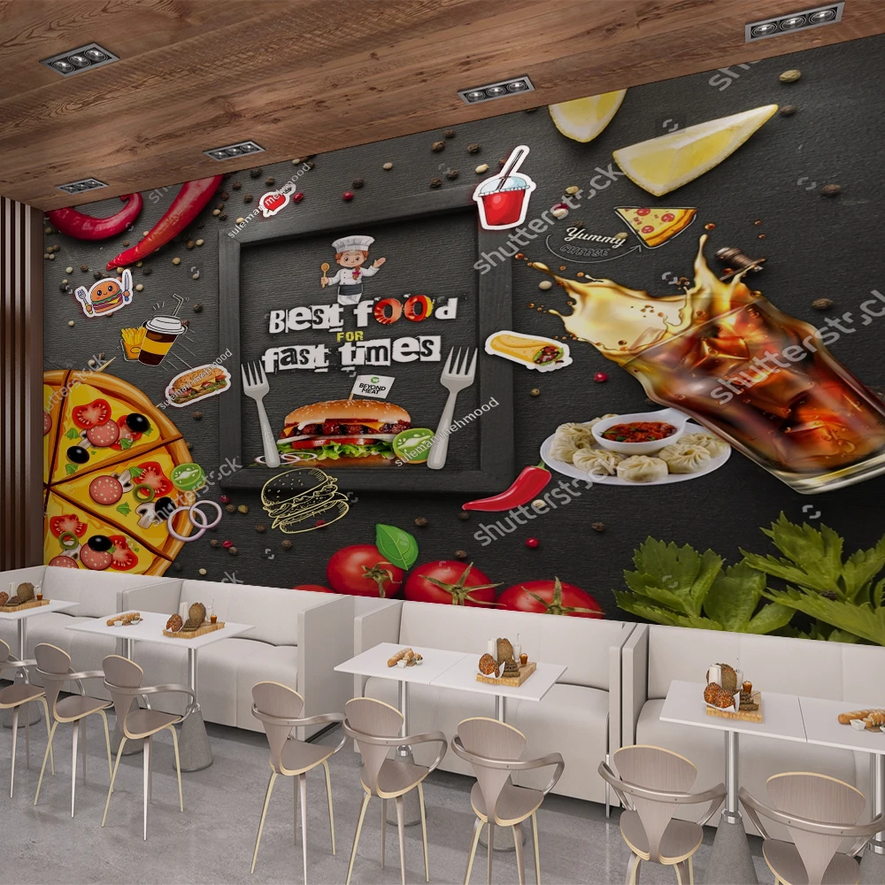 

Milofi Customized Fast Food Restaurant Blackboard Design Fast Food Wallpaper 3D Food Wallpaper Wallpaper Poster Wallpaper