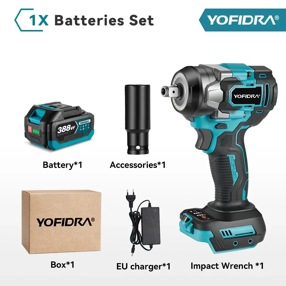 YOFIDRA Borstelloze 1200N.M Koppel Elektrische Slagmoersleutel Draadloze Elektrische Sleutel Schroevendraaier Gereedschap Voor Makita 18V Batterij Pin