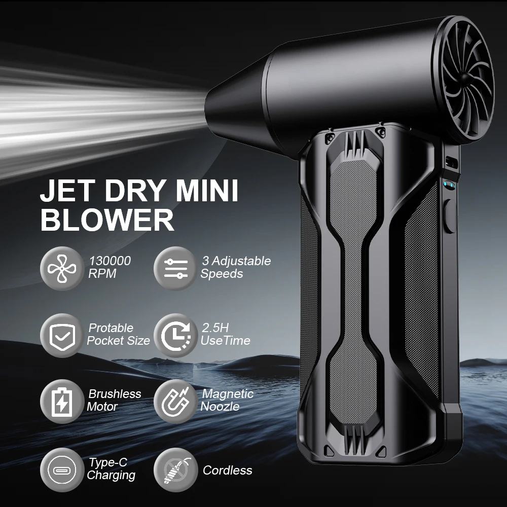 

Portable 3 Gears Adjustable 2025 Electric Air Duster Violent Jet Fan Cleaning Blower Tool 130000 RPM Turbo Fan Car Blowing Snow