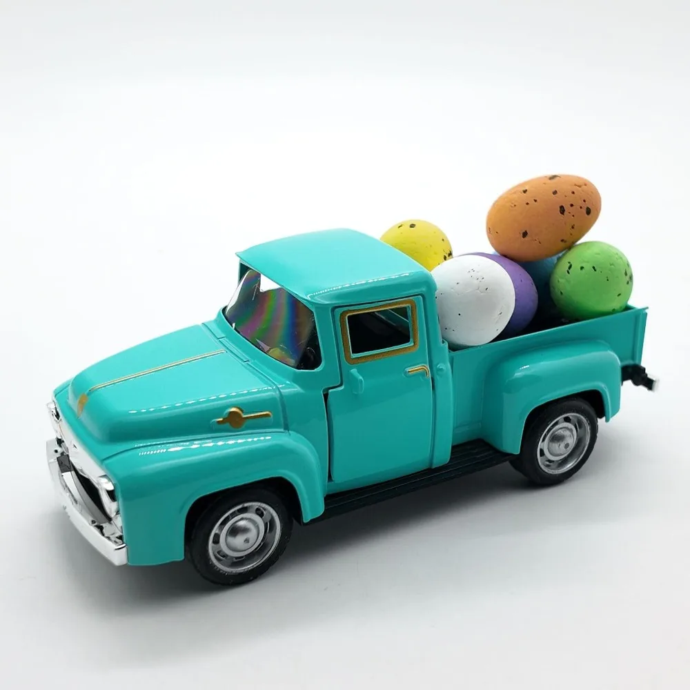 Mini camion à œufs de pâques créatif, modèle 12.5CM avec 5 œufs, modèle de camion de pâques en métal Durable, pick-up Vintage, cadeaux pour enfants