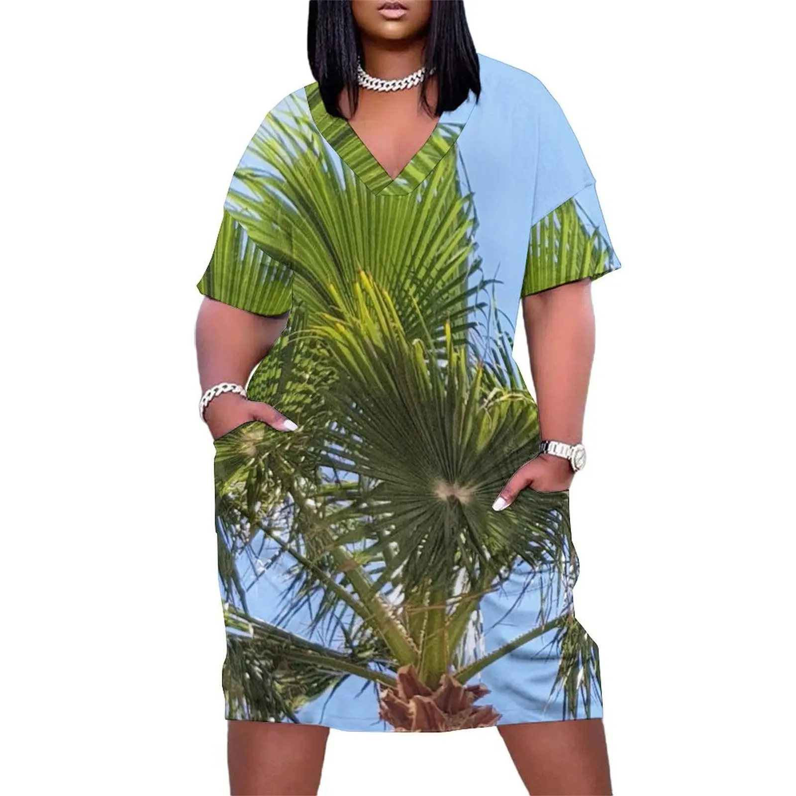 

Colours of Crete 1 - Palm Tree with clear blue sky Loose Pocket Dress summer dress woman 2025 Dress for pregnant women