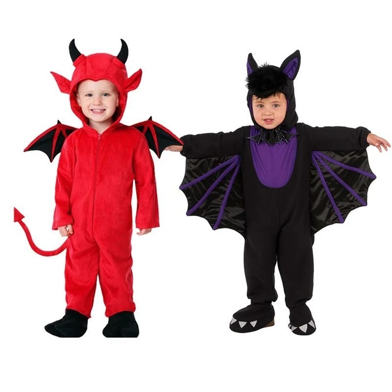 أزياء الهالوين للأطفال الشيطان الأحمر كيب الأرجواني الخفافيش رداء أداء زي بنين بنات طفل Dr up Tailzero H7567