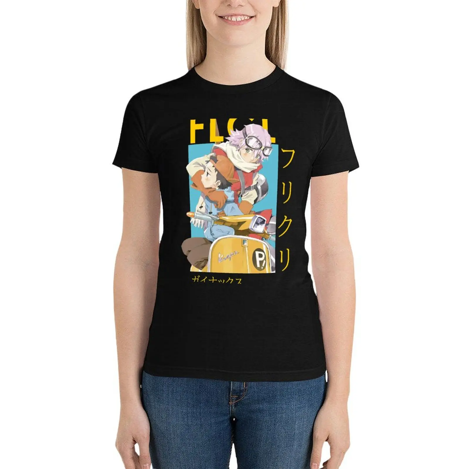 

FLCL Fooly Cooly Haruko Naota Card Anime T-Shirt anime clothes oversized Short sleeve tee graphics clothes for woman