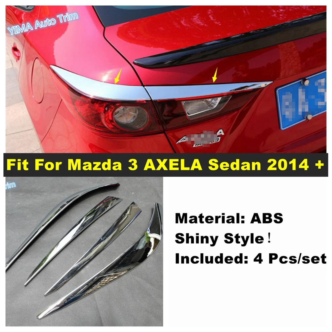 

For Mazda 3 AXELA Sedan 2014 2015 2016 Shiny Car Rear Tail Light Lamp Eyelid Eyebrow Decoration Cover Trim Exterior Accessories