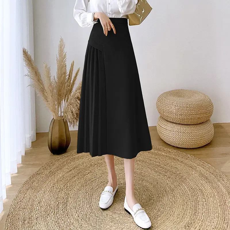 Skirts Women Solid Folds Special Creativity Attractive Age-reducing Cozy Korean Style Vintage All-match Autumn Ladies Elegant