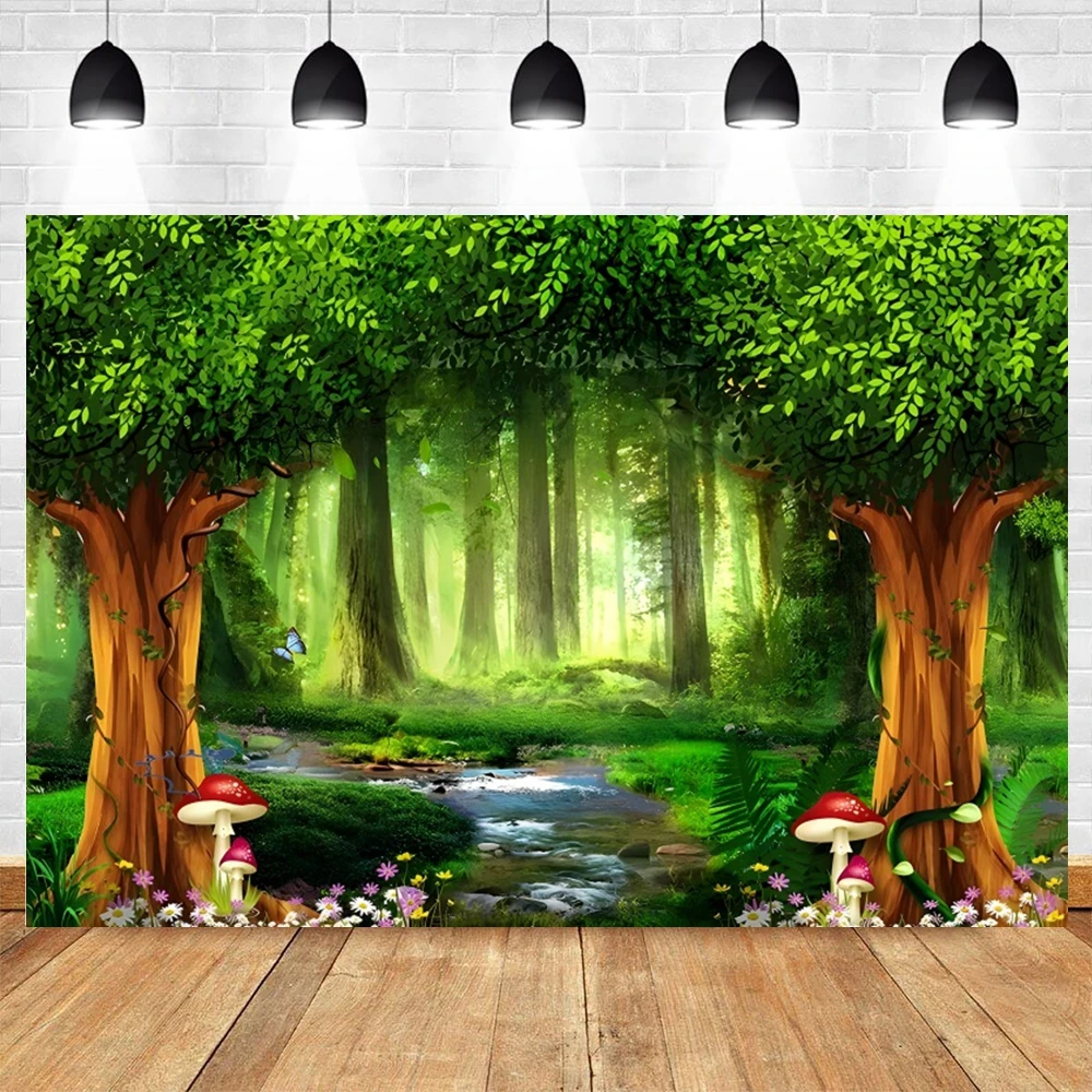 Tropical Jungle Backdrop Rain Forest Palms Tree Green Mushroom Castle Photography Scenery Birthday Background For Photo Studio