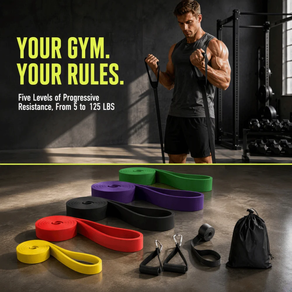 9pcs Thickened Solid Design Resistance Bands Set Long Lasting Use Multi Tension Levels Strength Training Bands Color Coded Bands