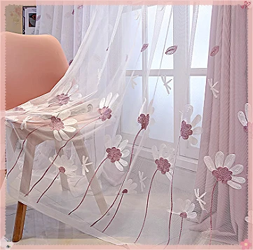 Vintage pastoraler weißer bestickter Gaze-Vorhang, 1 Stück, klassischer roter Einzelstangen-Blumenstickerei, durchscheinender Vorhang für Wohnzimmer