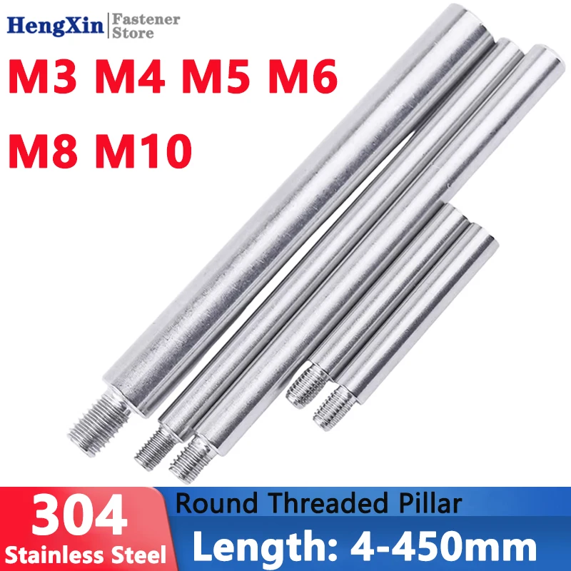 

M3 M4 M5 M6 M8 M10 304 Stainless Steel Threaded Pillar Male to Female Screw Round PCB Standoff Spacer Single Head Column L=4-450