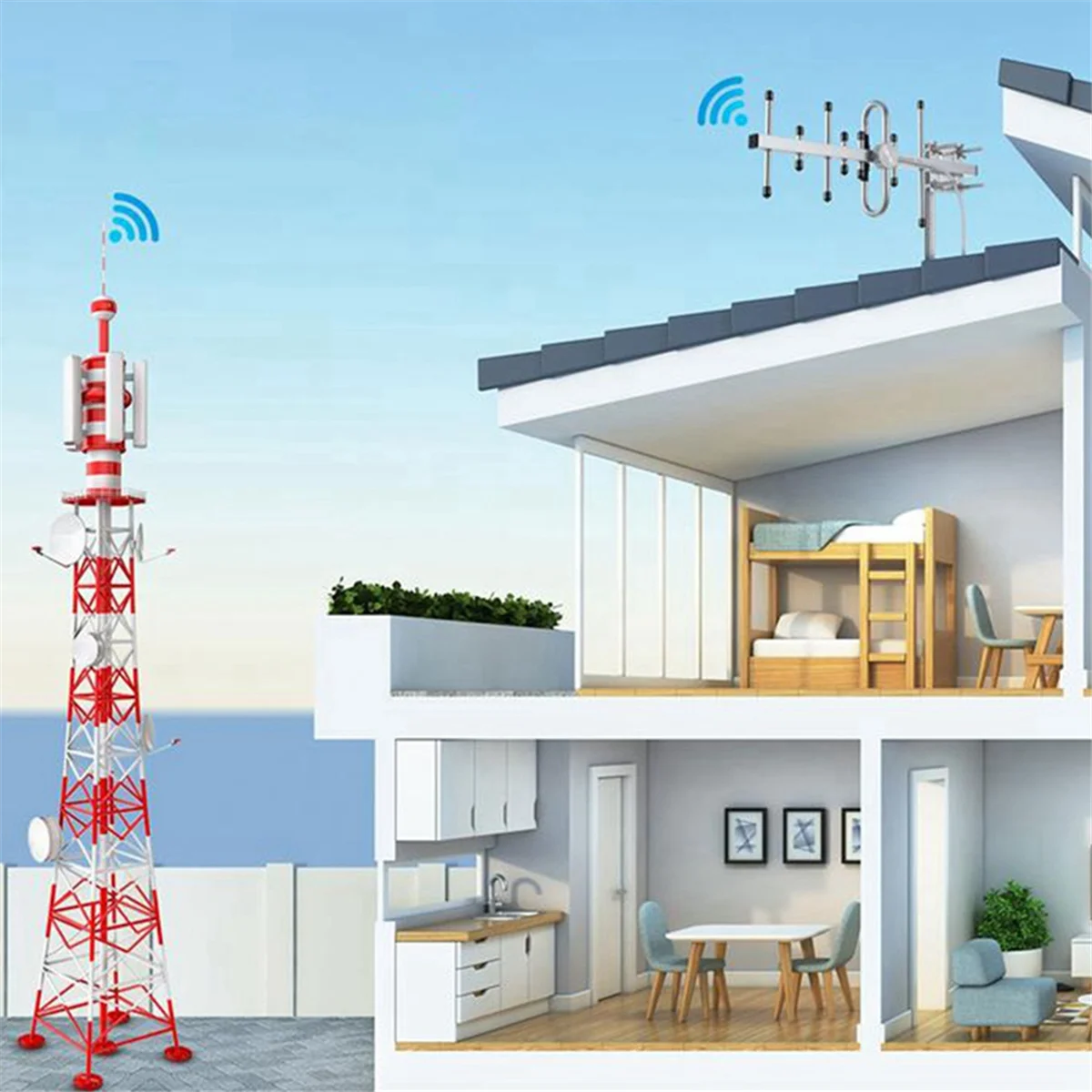 Antenne TV numérique HDTV 4K, amplifiée, pour l'extérieur, amplificateur de signal, portée de 300 Beauté, VHF/UHF, clair