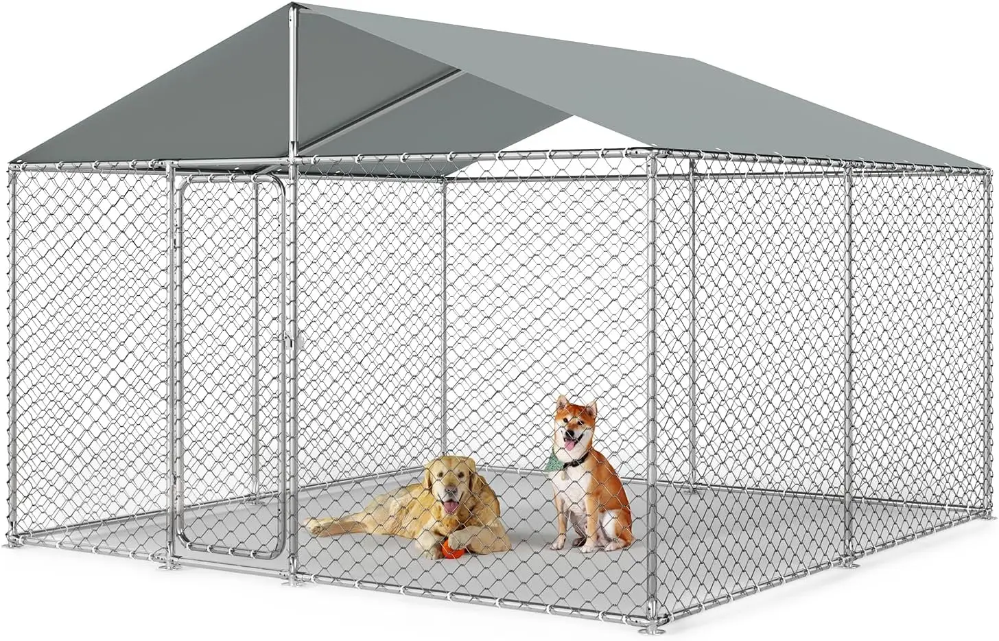 

10x10FT Dog Kennel Outdoor Outside, Heavy Duty Metal Dog Enclosure with Waterproof Oxford Roof
