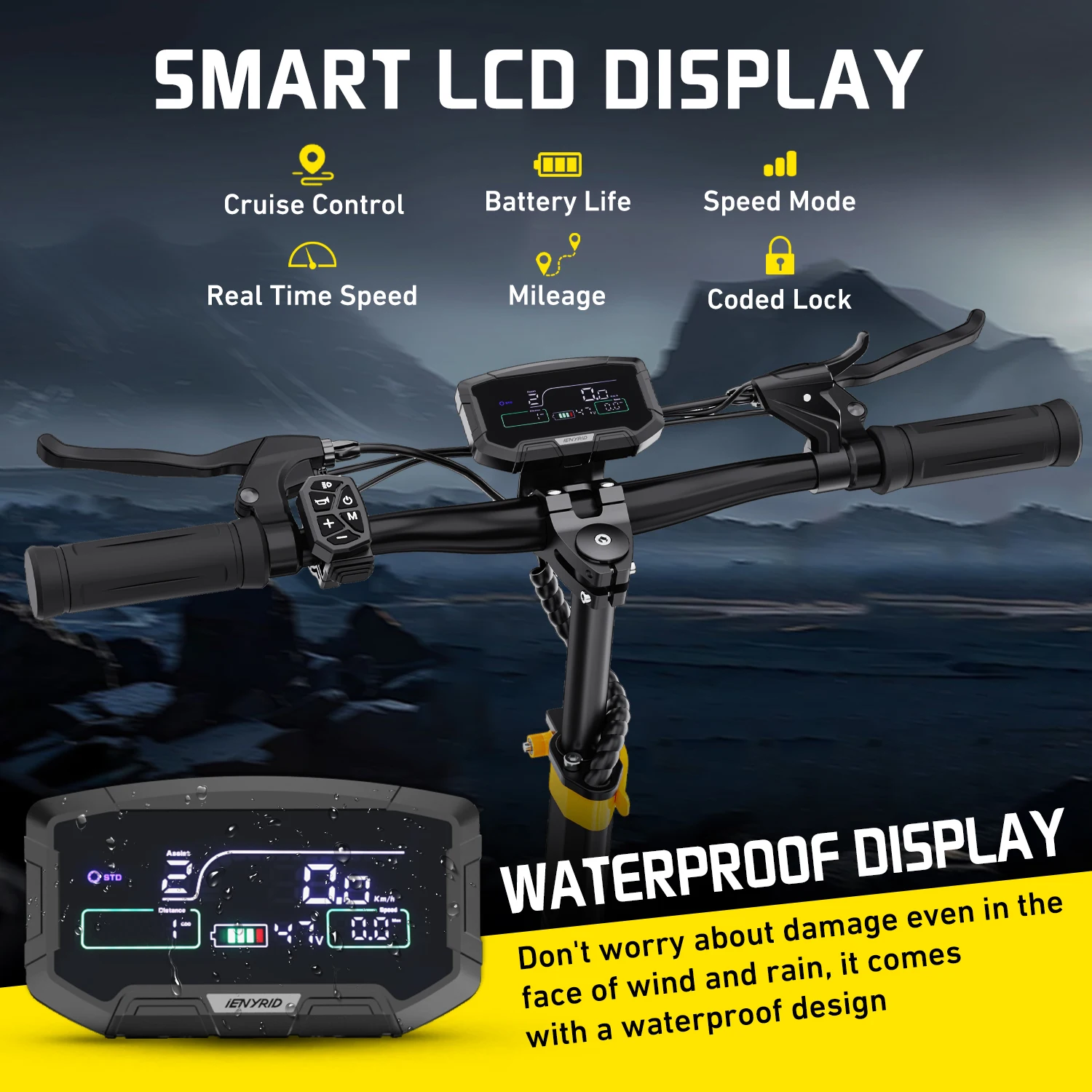 IENYRID IE-ES1 سكوتر كهربائي قابل للطي 2400 واط محرك مزدوج 48V20.8Ah بطارية ليثيوم E-سكوتر سكوتر 10 بوصة إطارات E-سكوتر