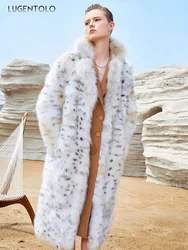 Abrigo largo de piel sintética de leopardo para mujer, abrigo de piel de zorro sintética para mujer, solapa informal de calidad, tela de moda urbana, Lugentolo, otoño e invierno, nuevo