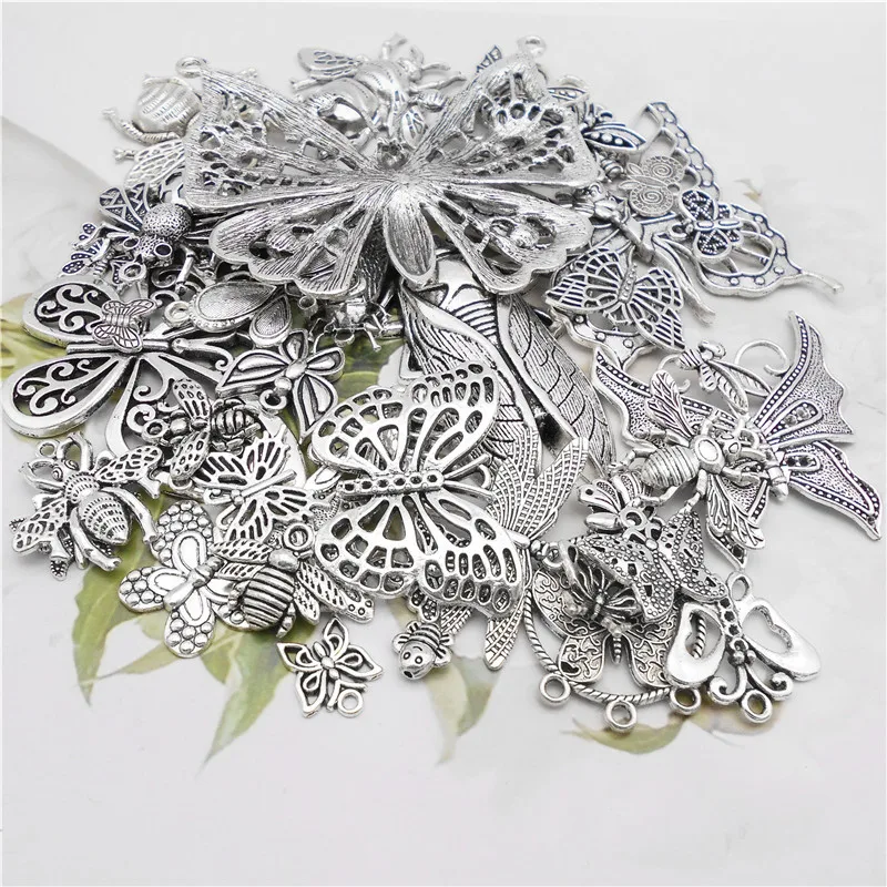 Julie Wang 10PCS Butterfly Dragonfly Charms Random Mix Alloy Insect Antique Bronze Silver Color Necklace Bracelet Jewelry Making