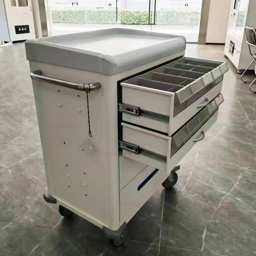 

Plastic Double Sided Trolley Dressing Cart with 5 Drawers Castor Price