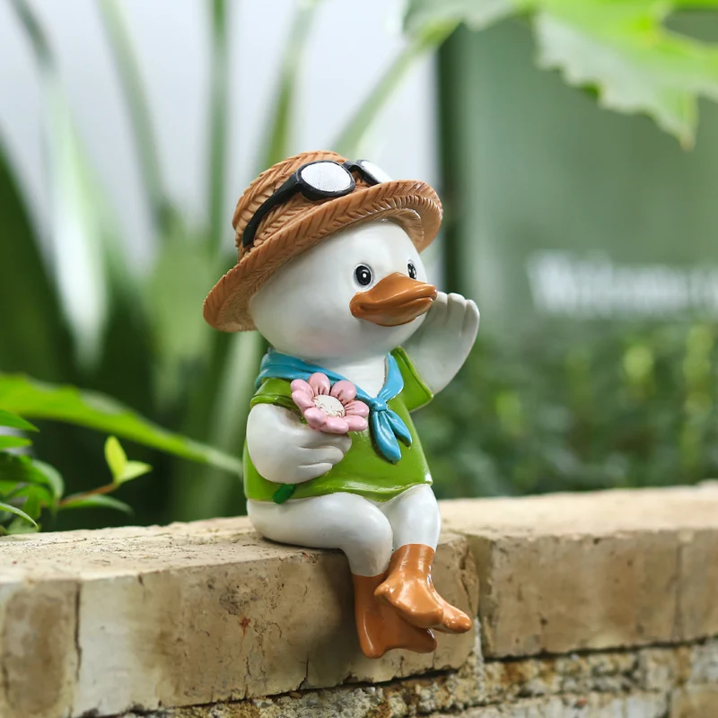 

Cute Cartoon Duck With Hat Resin Statue Outdoor Animal Sculpture For Home Office Desk Garden Balcony Desk Decor Ornament