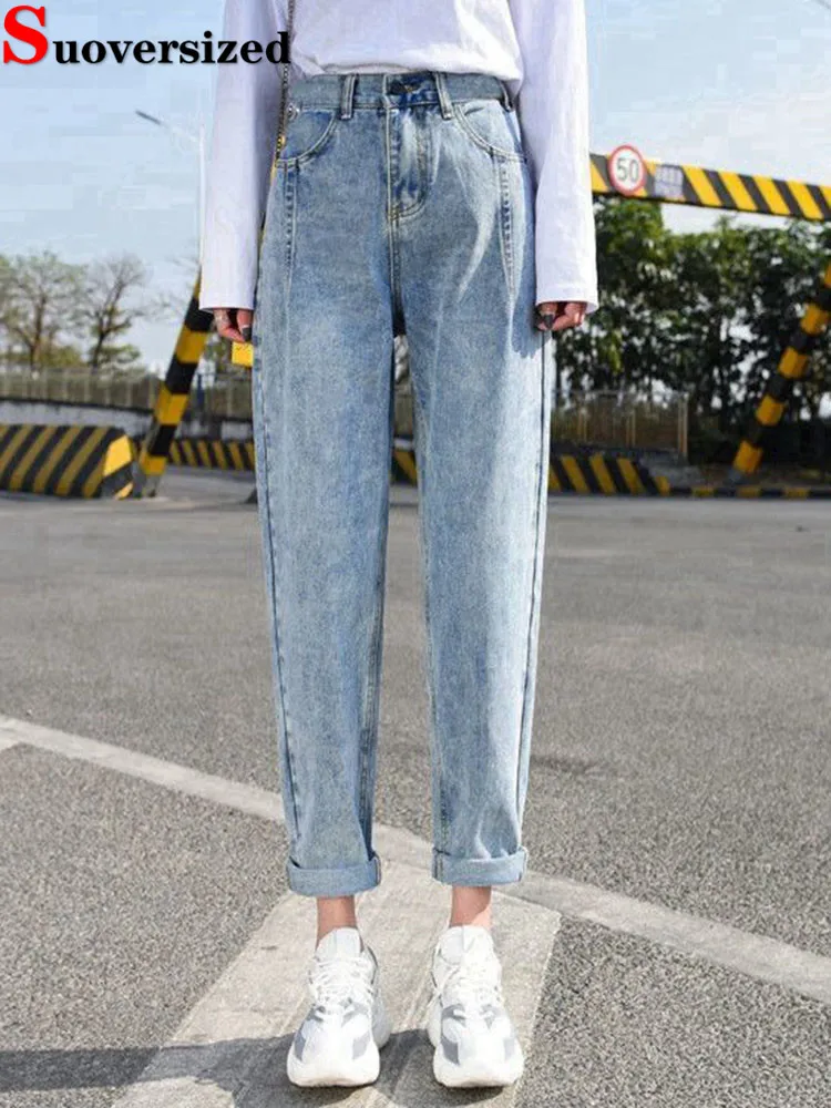 

Мешковатые джинсы-шаровары с высокой талией, корейские модные винтажные однотонные прямые джинсовые брюки, весна-осень, женская повседневная уличная одежда, новинка Vaqueros