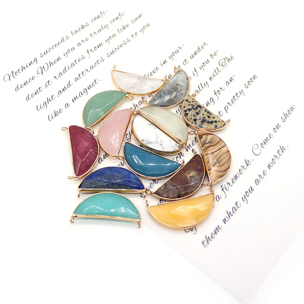 Semicircle Shape Gorgeous Exquisite Charming Trendy Faceted Tiger Eye Rose Quartz Electroplated Trim Natural Stone Pendant